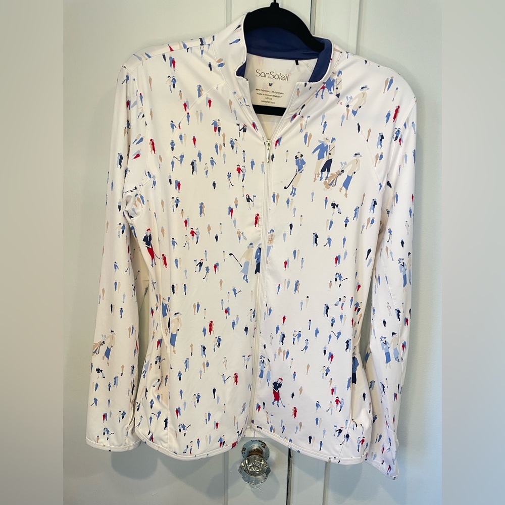 SanSoleil UV50 Zip Up with Multicolor Golf Print